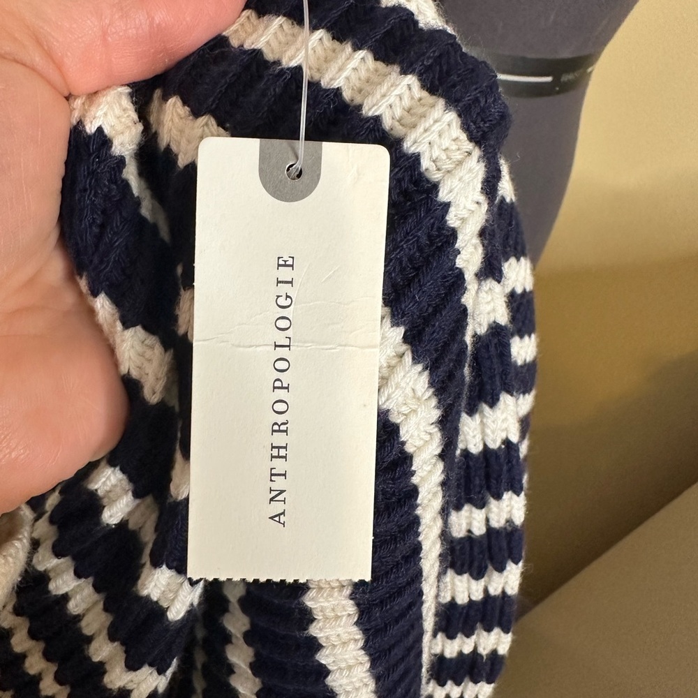 NWT Anthropologie Maeve blouson sleeve button up cardigan navy and white - Picture 15 of 17